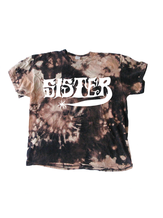 HANDPAINTED SISTER TEE( BLACK BLEACH DYE)