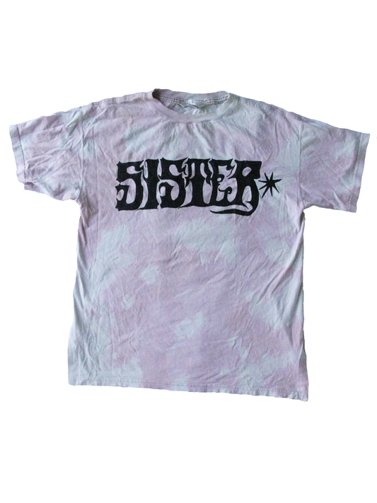 HAND PAINTED SISTER TEE (PINK BLEACH DYE)